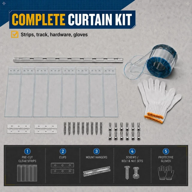Alt view image 3 of 7 - Clear Kit PVC Smooth Plastic Strip Door Curtain 6x7 ft. (72x84.2 in) Standard Clear Waterproof Commercial Walk in Freezers Warehouse Garage Gate Doorway Clean Rooms Heavy Duty Vinyl 1173
