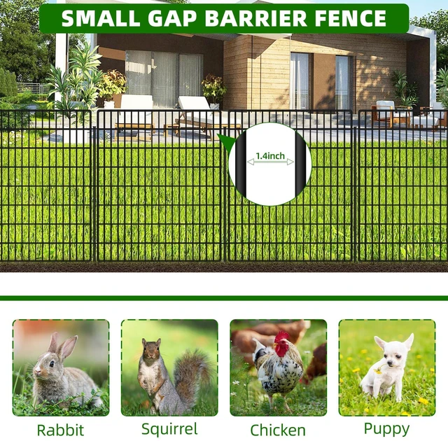 Alt view image 4 of 6 - 10 Panels Garden Fencing Animal Barrier, 33 in(H) X 24 ft(L) Dog Fence Outdoor for Yard Rustproof No Dig Decorative Tall Garden Fence Metal Wire Panel Border Patio Rabbit Temporary Ground Stakes