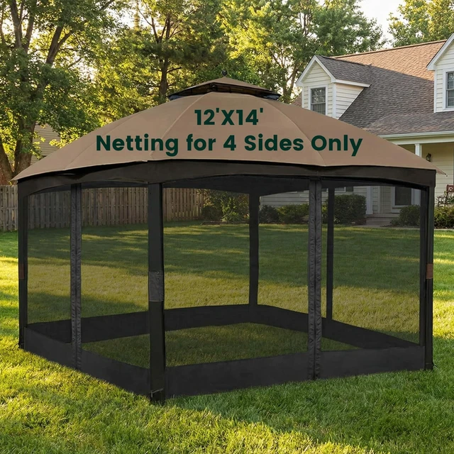 Main image of Gazebo Universal Replacement Mosquito Netting, Upgrade 12' x 14' Outdoor Canopy Net Screen 4-Panel Sidewall Curtain, with Zippers, Easy to Install, Fit for Most Gazebo 12x14 Canopy, Black