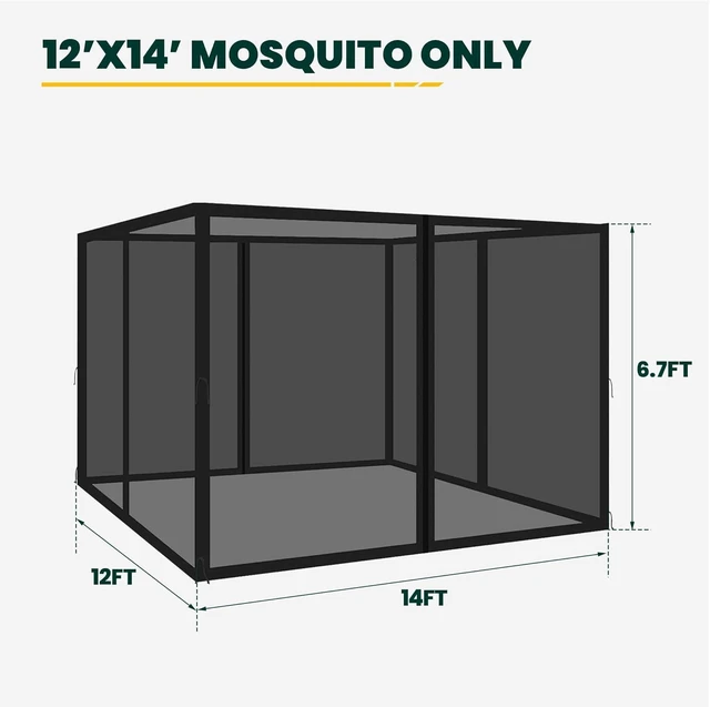 Alt view image 3 of 7 - Gazebo Universal Replacement Mosquito Netting, Upgrade 12' x 14' Outdoor Canopy Net Screen 4-Panel Sidewall Curtain, with Zippers, Easy to Install, Fit for Most Gazebo 12x14 Canopy, Black