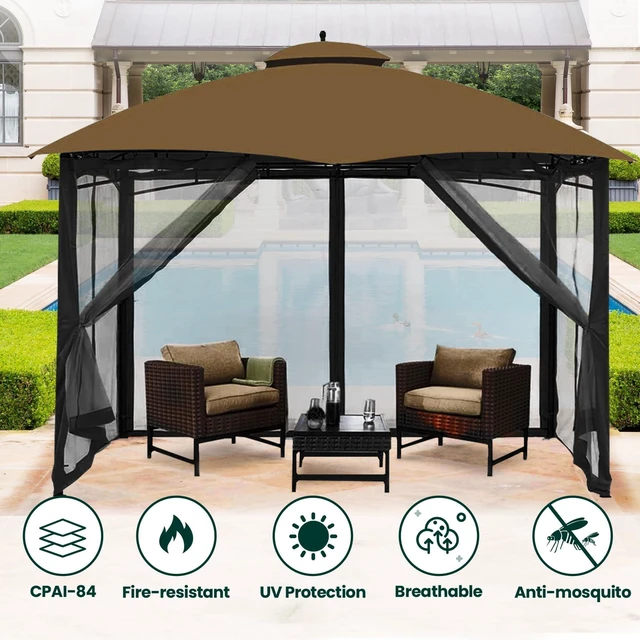 Alt view image 4 of 7 - Gazebo Universal Replacement Mosquito Netting, Upgrade 12' x 14' Outdoor Canopy Net Screen 4-Panel Sidewall Curtain, with Zippers, Easy to Install, Fit for Most Gazebo 12x14 Canopy, Black