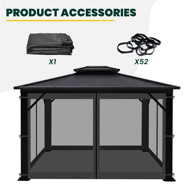Alt view image 7 of 7 - Gazebo Universal Replacement Mosquito Netting, Upgrade 12' x 14' Outdoor Canopy Net Screen 4-Panel Sidewall Curtain, with Zippers, Easy to Install, Fit for Most Gazebo 12x14 Canopy, Black