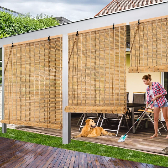 Alt view image 2 of 7 - 66x72 Inch Bamboo Blinds for Interior Windows, UV Protection Roman Bamboo Curtains, Light Filtering & Easy to Install Roller Shades Window Shades for Patio Indoor Outdoor, Carbonized