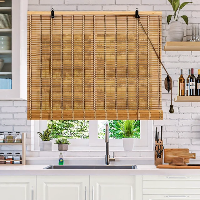 Alt view image 3 of 7 - 66x72 Inch Bamboo Blinds for Interior Windows, UV Protection Roman Bamboo Curtains, Light Filtering & Easy to Install Roller Shades Window Shades for Patio Indoor Outdoor, Carbonized