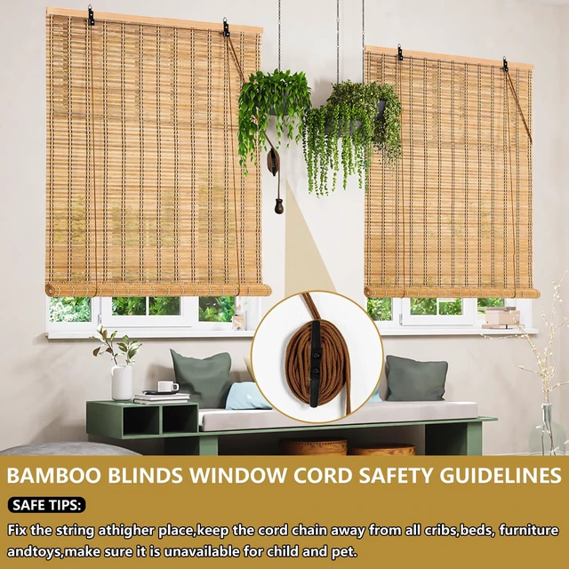 Alt view image 4 of 7 - 66x72 Inch Bamboo Blinds for Interior Windows, UV Protection Roman Bamboo Curtains, Light Filtering & Easy to Install Roller Shades Window Shades for Patio Indoor Outdoor, Carbonized
