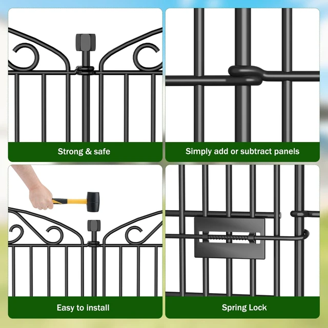 Alt view image 5 of 7 - 12 Panel No Dig Decorative Garden Fence with Gate 30" H x 22.72'L for Dogs | Rustproof welded metal with deep stakes for outdoor yards and patios. Arched modular design contains rabbits, small animals