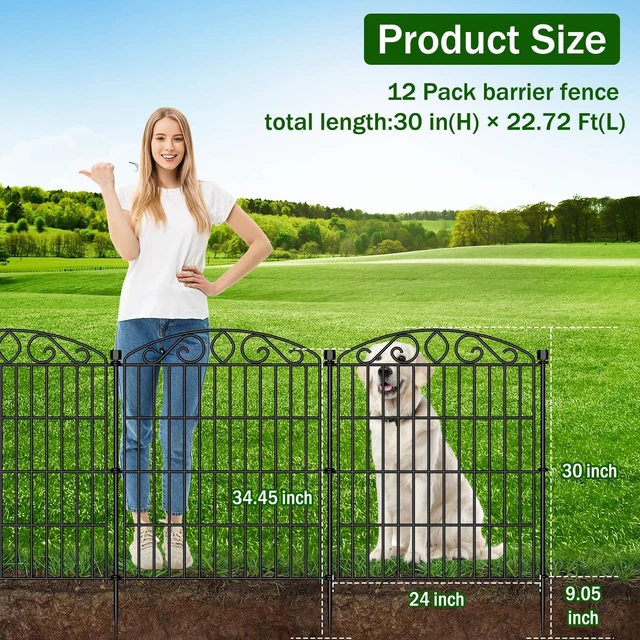 Alt view image 2 of 7 - 12 Panel No Dig Decorative Garden Fence with Gate 30" H x 22.72'L for Dogs | Rustproof welded metal with deep stakes for outdoor yards and patios. Arched modular design contains rabbits, small animals