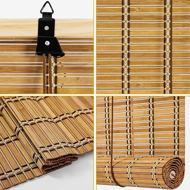 Alt view image 6 of 7 - 66x72 Inch Bamboo Blinds for Interior Windows, UV Protection Roman Bamboo Curtains, Light Filtering & Easy to Install Roller Shades Window Shades for Patio Indoor Outdoor, Carbonized