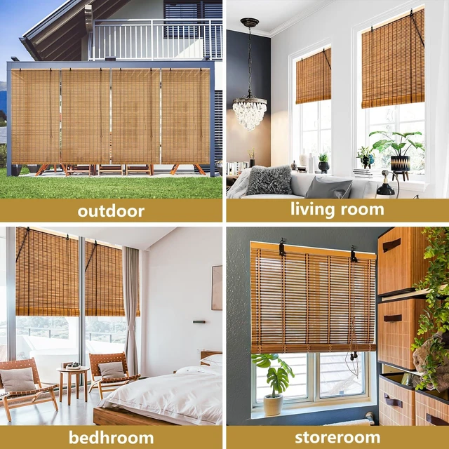 Alt view image 5 of 7 - 66x72 Inch Bamboo Blinds for Interior Windows, UV Protection Roman Bamboo Curtains, Light Filtering & Easy to Install Roller Shades Window Shades for Patio Indoor Outdoor, Carbonized