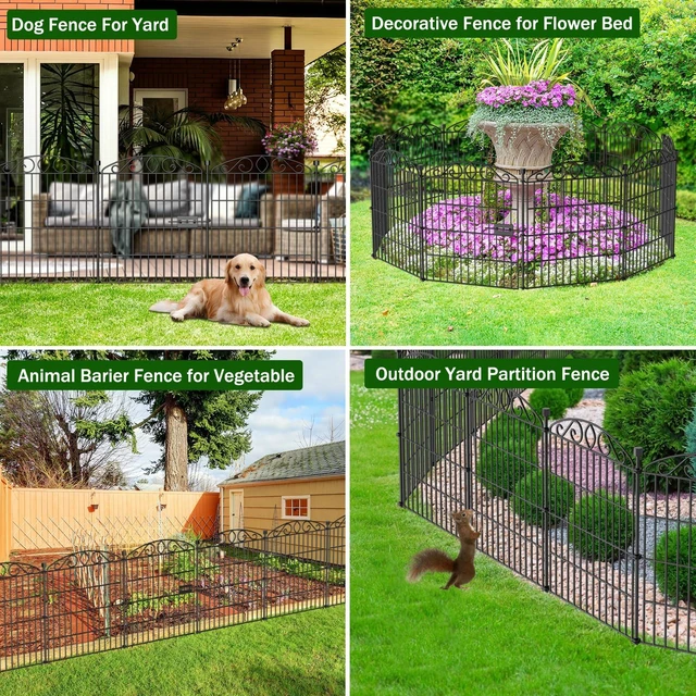 Alt view image 6 of 7 - 12 Panel No Dig Decorative Garden Fence with Gate 30" H x 22.72'L for Dogs | Rustproof welded metal with deep stakes for outdoor yards and patios. Arched modular design contains rabbits, small animals