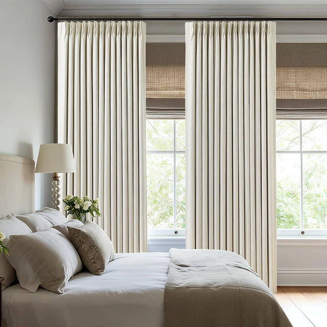 Alt view image 3 of 7 - Pinch Pleated Linen Curtains 100% Blackout 95 Inches Long for Bedroom | Natural Black Out Thermal Insulated Curtain Room Darkening Memory Trained Pleat Window Drapes with Hooks, 1 Panel, 60"Wx95"L