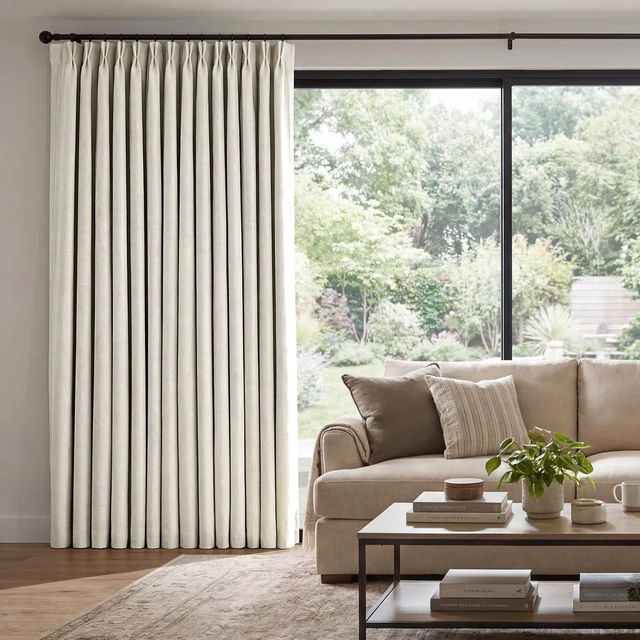 Main image of Pinch Pleated Linen Curtains 100% Blackout 95 Inches Long for Bedroom | Natural Black Out Thermal Insulated Curtain Room Darkening Memory Trained Pleat Window Drapes with Hooks, 1 Panel, 60"Wx95"L