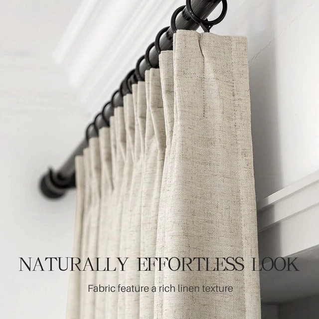Alt view image 4 of 7 - Pinch Pleated Linen Curtains 100% Blackout 95 Inches Long for Bedroom | Natural Black Out Thermal Insulated Curtain Room Darkening Memory Trained Pleat Window Drapes with Hooks, 1 Panel, 60"Wx95"L