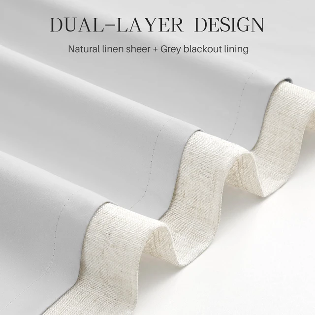 Alt view image 6 of 7 - Pinch Pleated Linen Curtains 100% Blackout 95 Inches Long for Bedroom | Natural Black Out Thermal Insulated Curtain Room Darkening Memory Trained Pleat Window Drapes with Hooks, 1 Panel, 60"Wx95"L