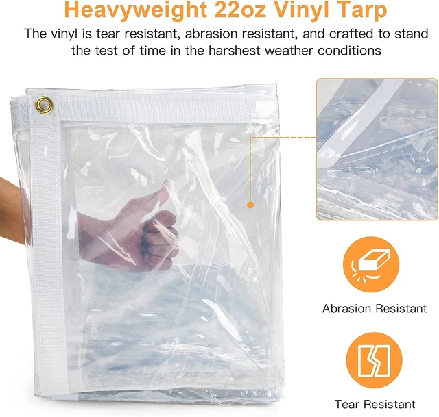 Alt view image 3 of 7 - 8 x 12FT Outdoor Clear Tarp Curtain Waterproof Wind-Proof 24 Mil Transparent Vinyl Tarp for Patio Pergola Garden Canopy Rainproof Anti-Tear PVC Thick Cover with Grommets