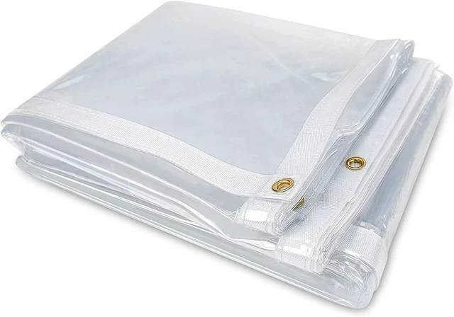 Main image of 8 x 12FT Outdoor Clear Tarp Curtain Waterproof Wind-Proof 24 Mil Transparent Vinyl Tarp for Patio Pergola Garden Canopy Rainproof Anti-Tear PVC Thick Cover with Grommets