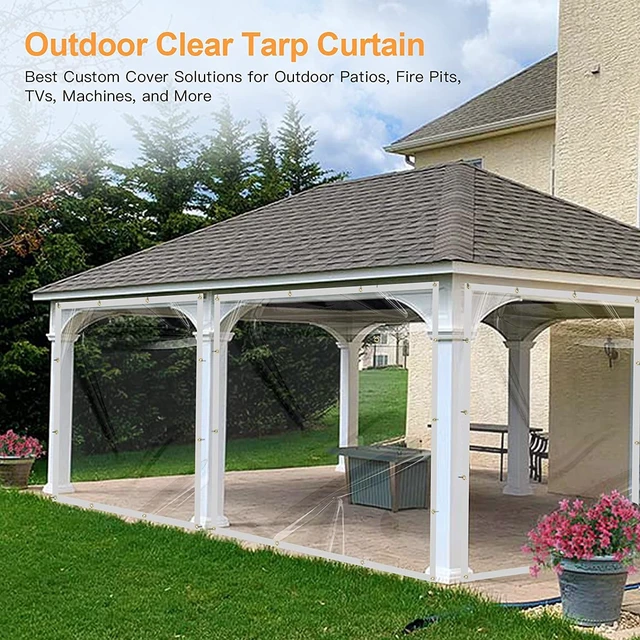 Alt view image 7 of 7 - 8 x 12FT Outdoor Clear Tarp Curtain Waterproof Wind-Proof 24 Mil Transparent Vinyl Tarp for Patio Pergola Garden Canopy Rainproof Anti-Tear PVC Thick Cover with Grommets