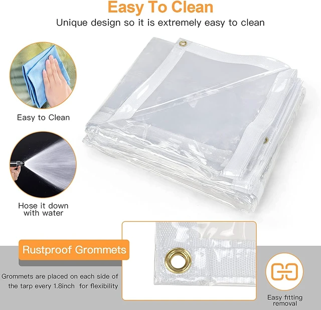 Alt view image 6 of 7 - 8 x 12FT Outdoor Clear Tarp Curtain Waterproof Wind-Proof 24 Mil Transparent Vinyl Tarp for Patio Pergola Garden Canopy Rainproof Anti-Tear PVC Thick Cover with Grommets