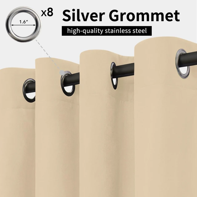 Alt view image 2 of 7 - Outdoor Curtains for Patio 6 Panels, 54x96 inch, Beige | Waterproof, Windproof, Weatherproof Privacy Outdoor Curtains for Cabanas Porches and Pergolas, Grommet Top and Tab Bottom