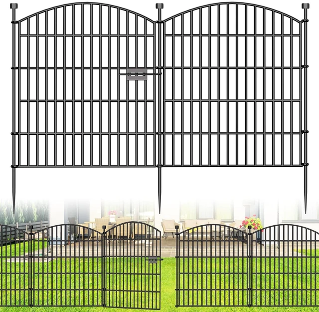 Main image of 10 Panel No Dig Decorative Garden Fence with Gate 32"H x 23.6'L Dog Barrier | Rustproof welded metal with deep ground stakes for yards, patios.