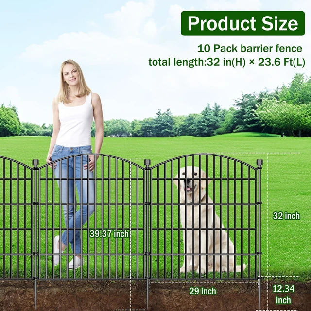 Alt view image 2 of 7 - 10 Panel No Dig Decorative Garden Fence 32" H x 23.6'L Outdoor Dog Barrier | Rustproof welded metal with deep ground stakes for yards, patios.
