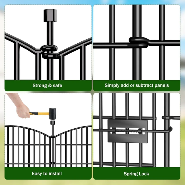 Alt view image 4 of 7 - 10 Panel No Dig Decorative Garden Fence with Gate 32"H x 23.6'L Dog Barrier | Rustproof welded metal with deep ground stakes for yards, patios.