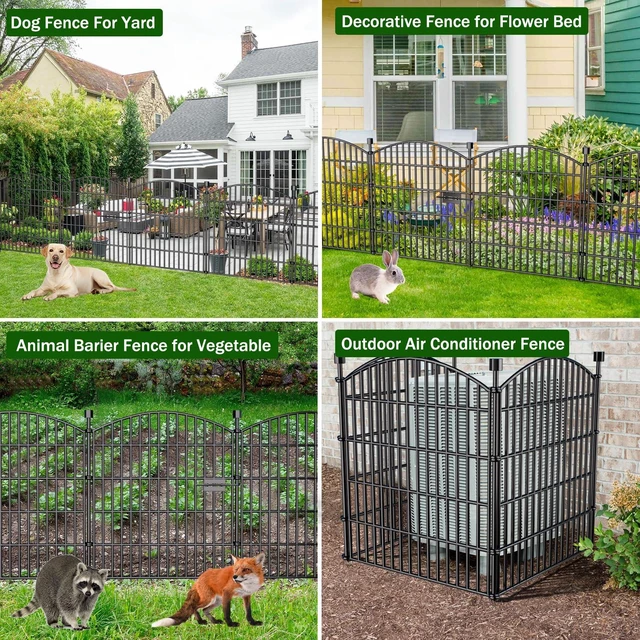 Alt view image 6 of 7 - 10 Panel No Dig Decorative Garden Fence with Gate 32"H x 23.6'L Dog Barrier | Rustproof welded metal with deep ground stakes for yards, patios.