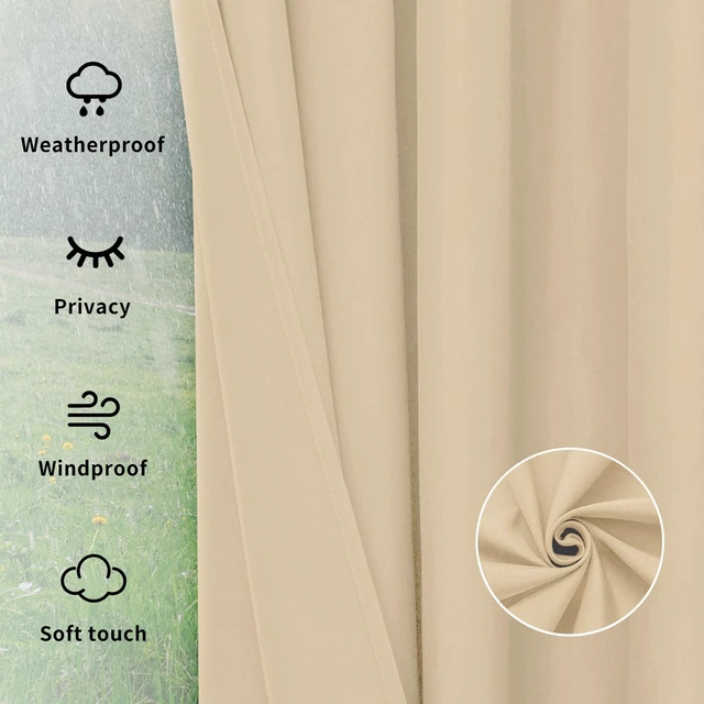 Alt view image 5 of 7 - Outdoor Curtains for Patio 6 Panels, 54x96 inch, Beige | Waterproof, Windproof, Weatherproof Privacy Outdoor Curtains for Cabanas Porches and Pergolas, Grommet Top and Tab Bottom