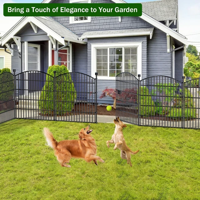 Alt view image 7 of 7 - 10 Panel No Dig Decorative Garden Fence with Gate 32"H x 23.6'L Dog Barrier | Rustproof welded metal with deep ground stakes for yards, patios.
