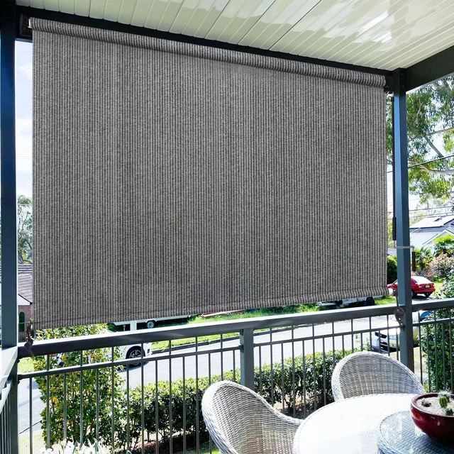 Main image of Outdoor Roller Shades, 220GSM HDPE Exterior Cordless Patio Shades Roll Up Outdoor Blinds for Porch Gazebo 10'(W) x 8'(H), Spliced Poles Design, Grey
