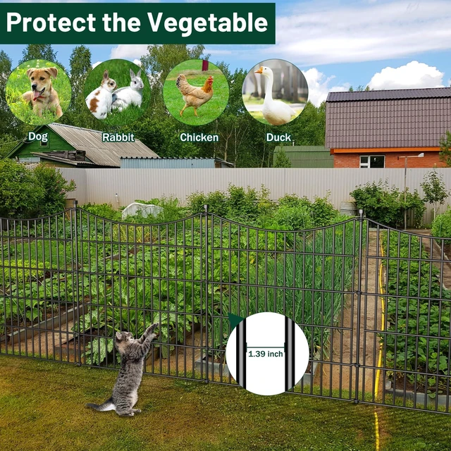 Alt view image 4 of 6 - No Dig Dog Fence Outdoor for Yard with Gate, 32 in(H) X 23.6 ft(L) | 10 Panels Decorative Garden Fence Animal Barrier, Rustproof Metal Wire Garden Edging and Borders, Temporary Fencing Stakes