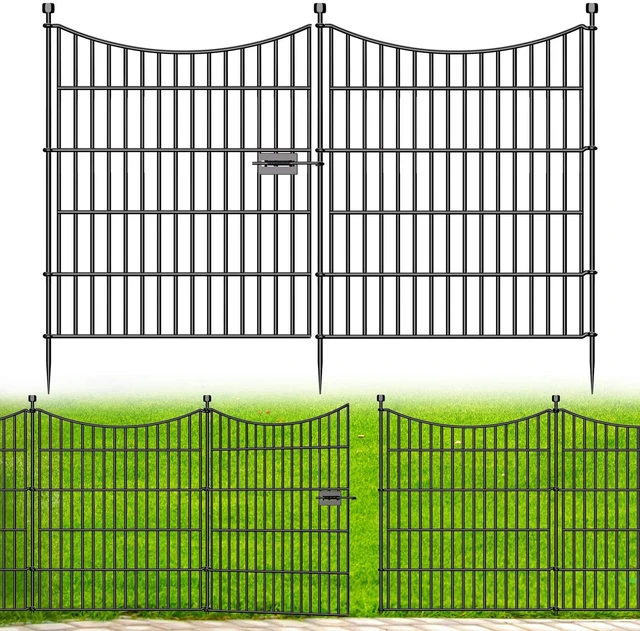 Main image of No Dig Dog Fence Outdoor for Yard with Gate, 32 in(H) X 23.6 ft(L) | 10 Panels Decorative Garden Fence Animal Barrier, Rustproof Metal Wire Garden Edging and Borders, Temporary Fencing Stakes