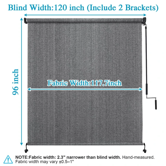 Alt view image 7 of 7 - Outdoor Roller Shades, 220GSM HDPE Exterior Cordless Patio Shades Roll Up Outdoor Blinds for Porch Gazebo 10'(W) x 8'(H), Spliced Poles Design, Grey