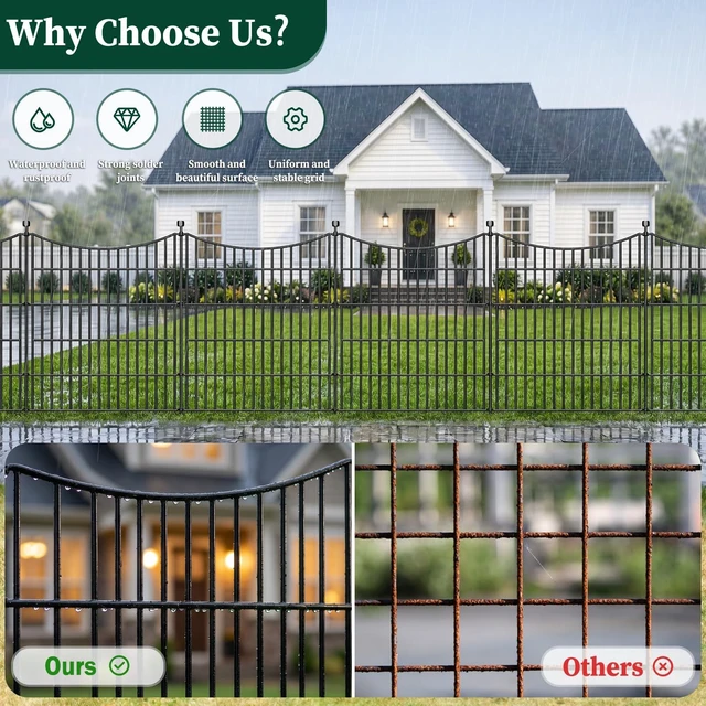 Alt view image 3 of 6 - No Dig Dog Fence Outdoor for Yard with Gate, 32 in(H) X 23.6 ft(L) | 10 Panels Decorative Garden Fence Animal Barrier, Rustproof Metal Wire Garden Edging and Borders, Temporary Fencing Stakes