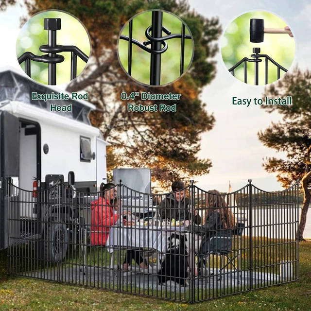 Alt view image 5 of 6 - No Dig Dog Fence Outdoor for Yard with Gate, 32 in(H) X 23.6 ft(L) | 10 Panels Decorative Garden Fence Animal Barrier, Rustproof Metal Wire Garden Edging and Borders, Temporary Fencing Stakes