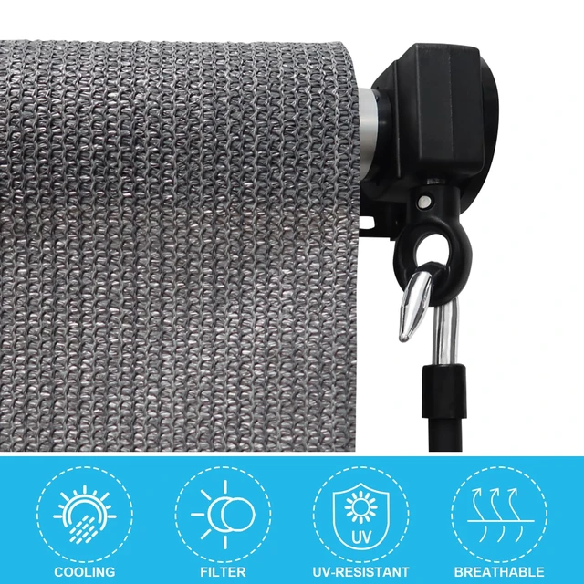 Alt view image 4 of 7 - Outdoor Roller Shades, 220GSM HDPE Exterior Cordless Patio Shades Roll Up Outdoor Blinds for Porch Gazebo 10'(W) x 8'(H), Spliced Poles Design, Grey
