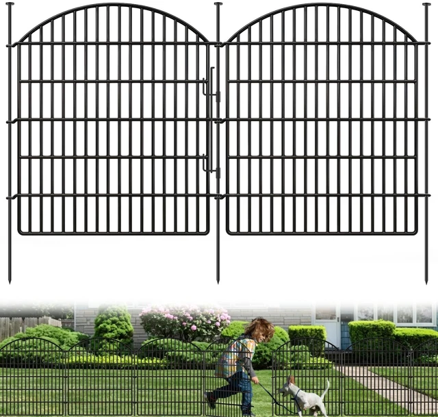 Main image of 10 Panels Garden Fence Animal Barrier with Lock, 33in (H) x 24ft (L) Dog Fences Outdoor for Yard No Dig Rustproof Decorative Tall Metal Panel Border Rabbits Temporary Ground Stakes Fencing
