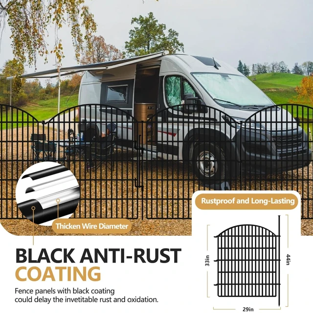 Alt view image 5 of 7 - 10 Panels Garden Fence Animal Barrier with Lock, 33in (H) x 24ft (L) Dog Fences Outdoor for Yard No Dig Rustproof Decorative Tall Metal Panel Border Rabbits Temporary Ground Stakes Fencing