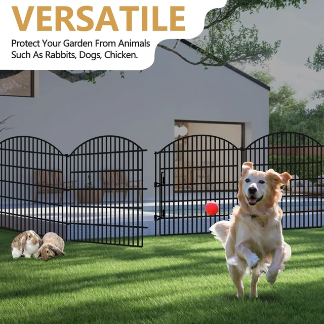 Alt view image 7 of 7 - 10 Panels Garden Fence Animal Barrier with Lock, 33in (H) x 24ft (L) Dog Fences Outdoor for Yard No Dig Rustproof Decorative Tall Metal Panel Border Rabbits Temporary Ground Stakes Fencing