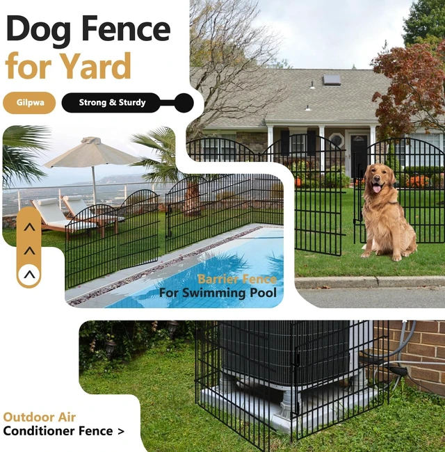 Alt view image 6 of 7 - 10 Panels Garden Fence Animal Barrier with Lock, 33in (H) x 24ft (L) Dog Fences Outdoor for Yard No Dig Rustproof Decorative Tall Metal Panel Border Rabbits Temporary Ground Stakes Fencing