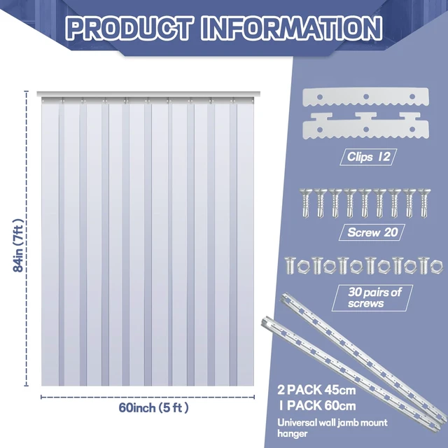 Alt view image 2 of 7 - 60 X 84 Inch Clear Freezer Door Curtain Plastic Strips | 0.08" Thick Smooth PVC Waterproof, for Walk in Cooler Warehouse Garage, Refrigerator Flaps Strips, Entryway Barrier