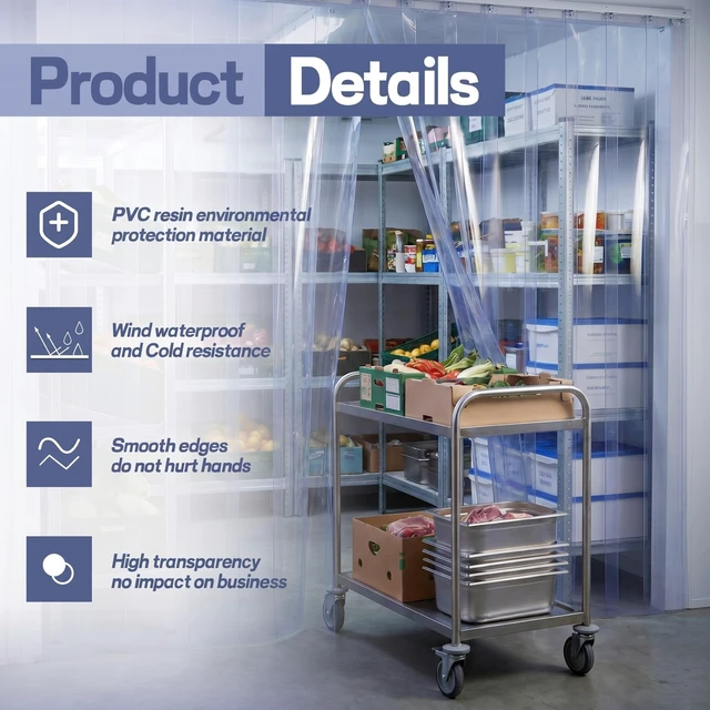 Alt view image 3 of 7 - 60 X 84 Inch Clear Freezer Door Curtain Plastic Strips | 0.08" Thick Smooth PVC Waterproof, for Walk in Cooler Warehouse Garage, Refrigerator Flaps Strips, Entryway Barrier