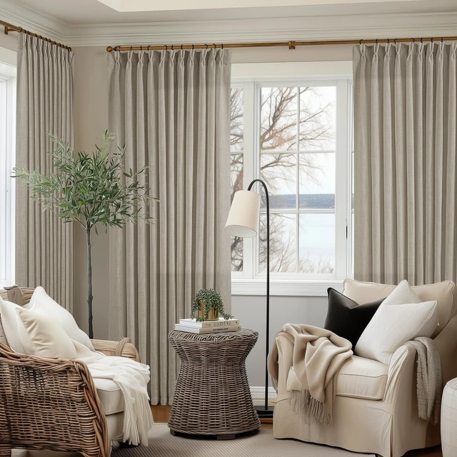 Main image of Burlywood Birch Pinch Pleat Linen Curtains 108 Inches Long 70 Inch Wide | Light Filtering Semi Sheer, Pinch Pleat Drapes Back Tab, Extra Wide 70x108 Curtains for Living Dining Room Patio Sliding Door