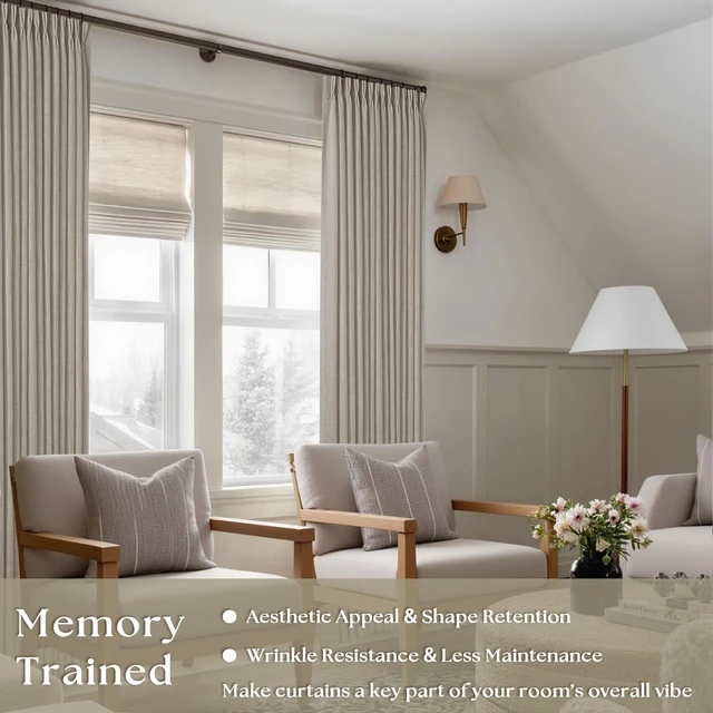 Alt view image 2 of 7 - Burlywood Birch Pinch Pleat Linen Curtains 108 Inches Long 70 Inch Wide | Light Filtering Semi Sheer, Pinch Pleat Drapes Back Tab, Extra Wide 70x108 Curtains for Living Dining Room Patio Sliding Door