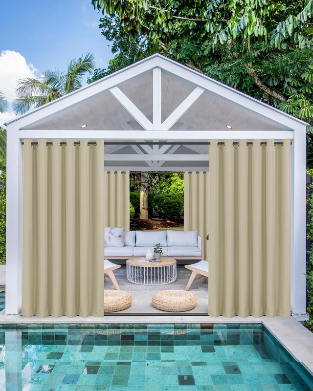 Main image of Windproof Outdoor Curtains for Patio Waterproof 4 Pcs 110x108 In Cream | Grommet Top and Tab Bottom Outside Drapes,Weatherproof Privacy Gazebo Curtain Panels for Porch, Pergola, Cabana, Backyard