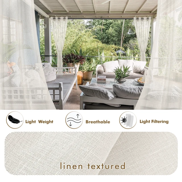 Alt view image 3 of 7 - Semi Voile Sheer Outdoor Curtains for Patio 4 Pcs 110x95 In Ivory | Light Filtering, Grommet Top, Wide Outdoor Dining Dividers Weatherproof, Privacy Blind Shade for Backyard, Porch, Gazebo