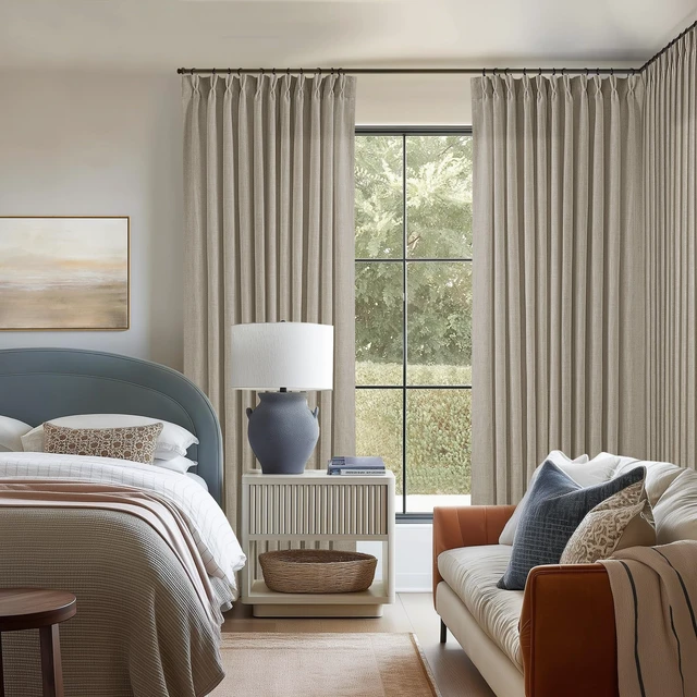 Alt view image 6 of 7 - Burlywood Birch Pinch Pleat Linen Curtains 108 Inches Long 70 Inch Wide | Light Filtering Semi Sheer, Pinch Pleat Drapes Back Tab, Extra Wide 70x108 Curtains for Living Dining Room Patio Sliding Door