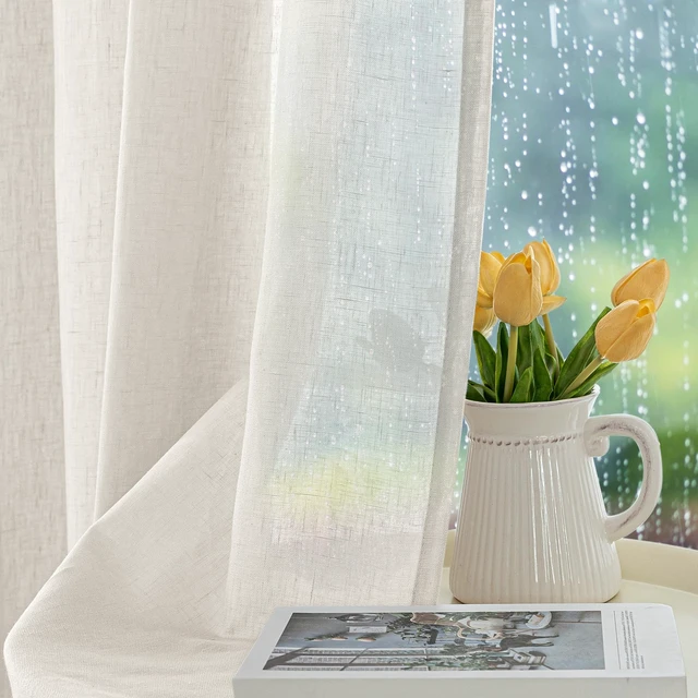 Alt view image 2 of 7 - Semi Voile Sheer Outdoor Curtains for Patio 4 Pcs 110x95 In Ivory | Light Filtering, Grommet Top, Wide Outdoor Dining Dividers Weatherproof, Privacy Blind Shade for Backyard, Porch, Gazebo