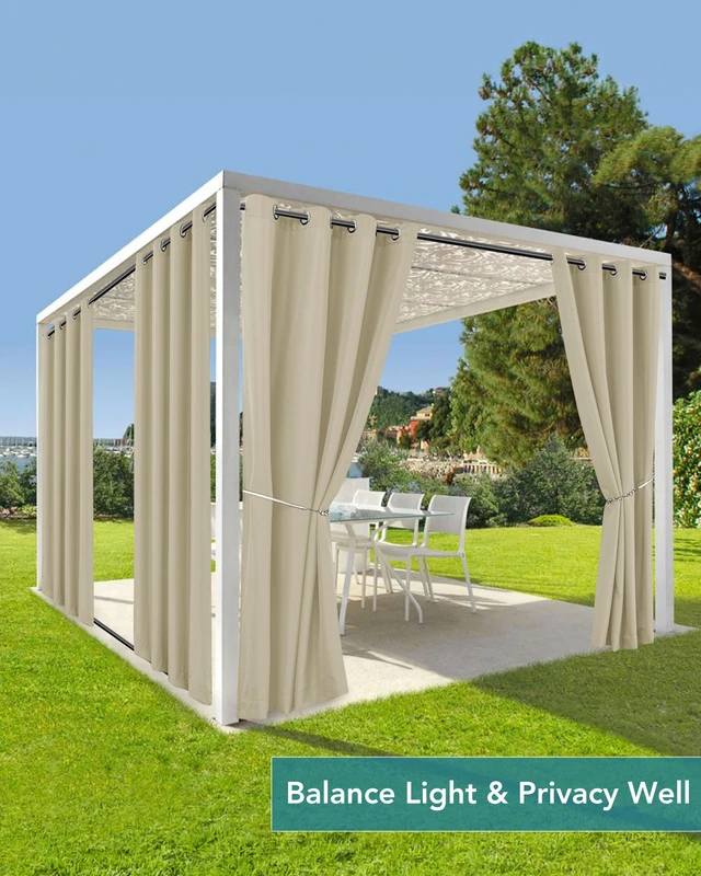 Alt view image 5 of 7 - Windproof Outdoor Curtains for Patio Waterproof 4 Pcs 110x108 In Cream | Grommet Top and Tab Bottom Outside Drapes,Weatherproof Privacy Gazebo Curtain Panels for Porch, Pergola, Cabana, Backyard