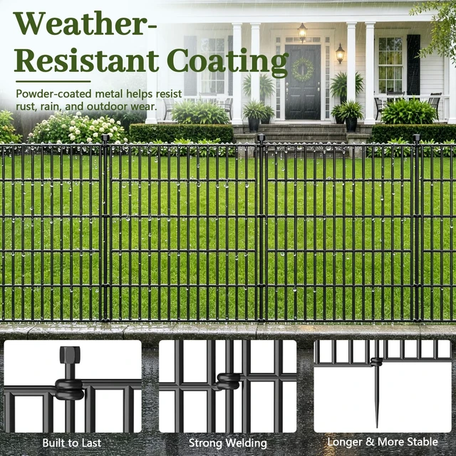Alt view image 4 of 7 - No Dig Garden Fence Outdoor for Yard, 32in (H) x 23.6ft(L) | 10 Panels Animal Barrier Fence, Rustproof Metal Temporary Dog Fence, Decorative Fencing for Patio, Flower Bed